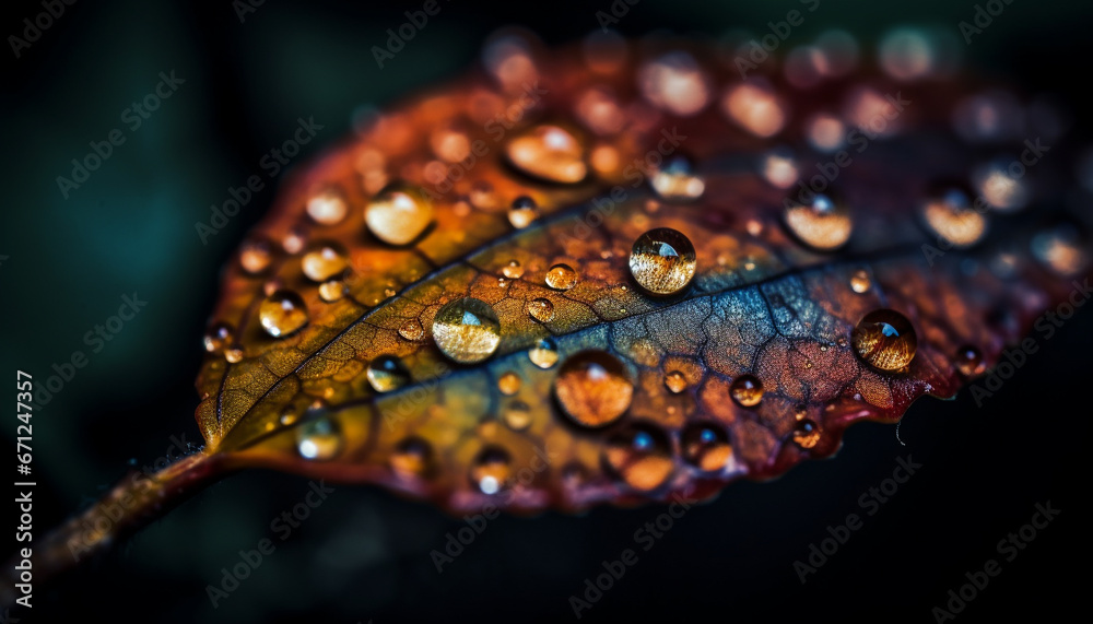 Vibrant leaf vein reflects wet drop, nature clean growth pattern generated by AI Vibrant leaf vein reflects wet drop, nature clean growth pattern generated by AI