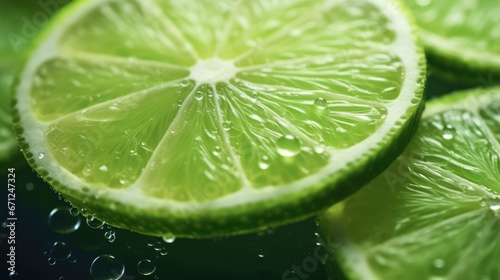  a close up of a lime slice with water droplets on the top of the slice and on the bottom of the slice. generative ai