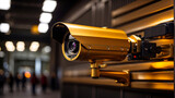 A golden security camera on a public place.