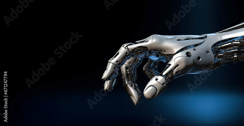 A Futuristic Robotic Hand Touching Modern Technology © Nedrofly