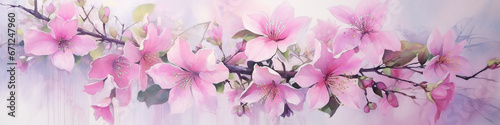 banner with pink and purple flowers background
