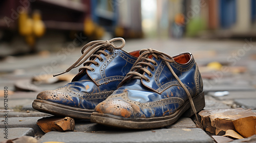 A pair of worn-out shoes symbolizing the start of a workweek on "Blue Monday" © Наталья Евтехова