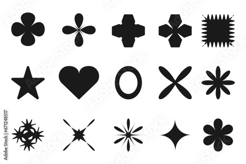 Y2k abstract figures . Geometric shapes flowers stars heart. Design printing prints posters.