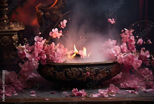 Valokuvatapetti Incense Bowl with Cherry Blossoms