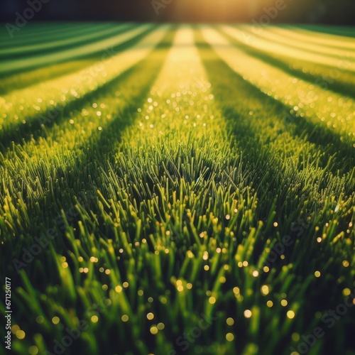 Perfectly striped freshly mowed garden lawn in summer