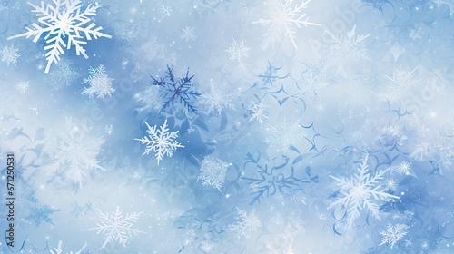  a blue and white snowflake background with snow flakes in the foreground and a blurry background of snow flakes in the foreground.  generative ai © Anna