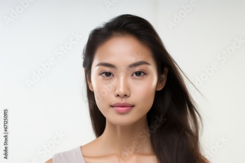 Young charming woman on a light background. Natural makeup. Natural beauty.