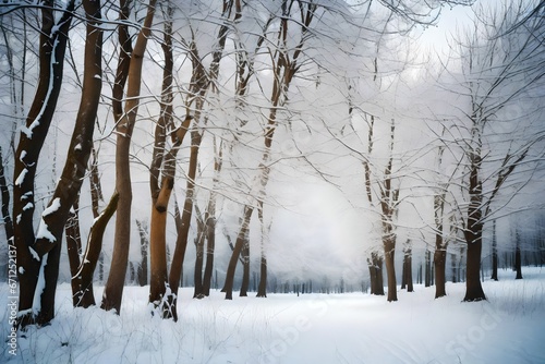 winter forest in the snow generated by AI technology 
