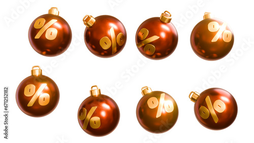 set of red and gold christmas balls with percentage sign (ID: 671252182)