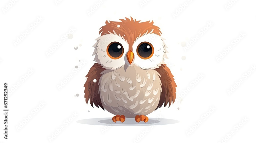 a brown and white owl sitting on top of a white floor next to a white wall and a white background. generative ai a brown and white owl sitting on top of a white floor next to a white wall and a white background. generative ai