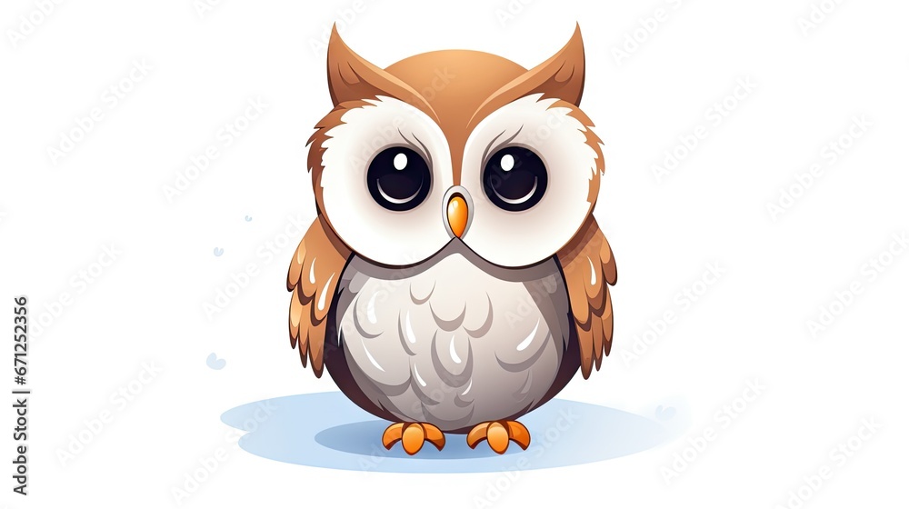  a brown and white owl sitting on top of a snow covered ground next to a snow covered ground with a white background.  generative ai