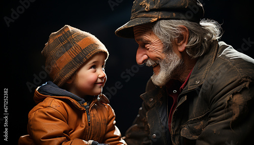 Smiling boys, father and son, cute portrait, winter love, togetherness generated by AI © djvstock