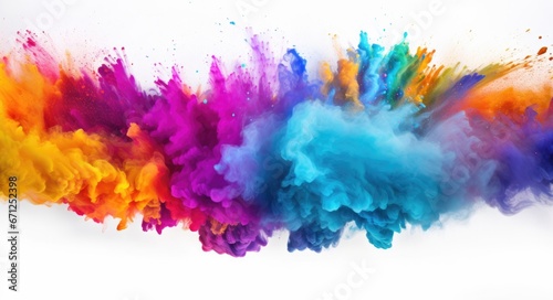A colorful cloud of colored powder on a white background. Generative AI. © Natalia