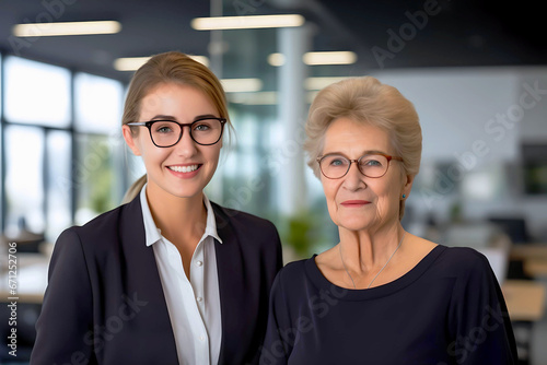 Young female employee and mature female employee together in the office photo