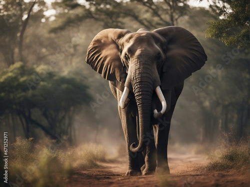 Portrait of male African elephant at forest
