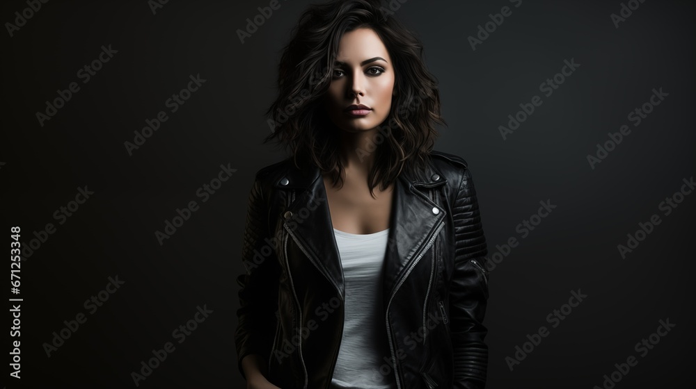 Image of a rocker girl in a leather jacket.
