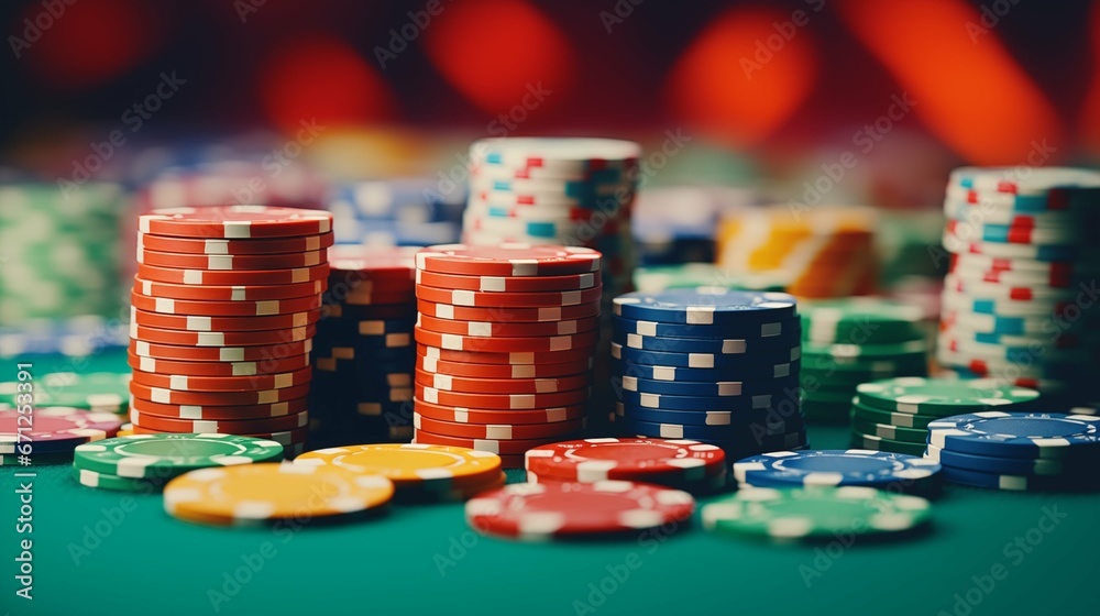 Close-up of a stack of colorful poker chips. Close-up of a stack of colorful poker chips.