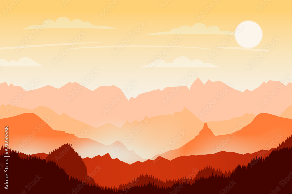 gradient red nature mountain landscape background sunset