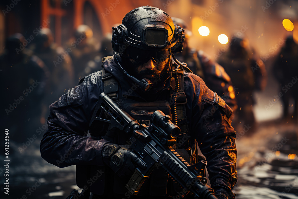 Security forces employing non-lethal methods to maintain peace and protect human rights. Concept of peaceful law enforcement. Generative Ai. Security forces employing non-lethal methods to maintain peace and protect human rights. Concept of peaceful law enforcement. Generative Ai.