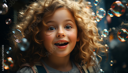 Smiling child, cheerful and cute, radiates happiness in portrait generated by AI