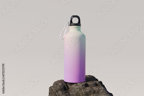 Metal bottle mock-up. Sport metal bottle template on studio background.