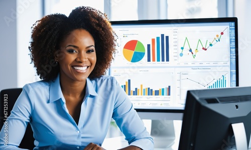 Black woman in business, smile in portrait photo