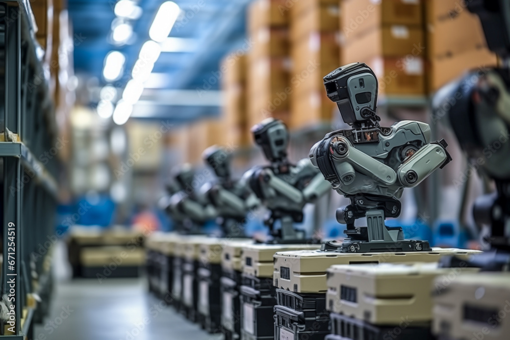 Robots work in production, streamlining manufacturing processes and increasing efficiency Robots work in production, streamlining manufacturing processes and increasing efficiency