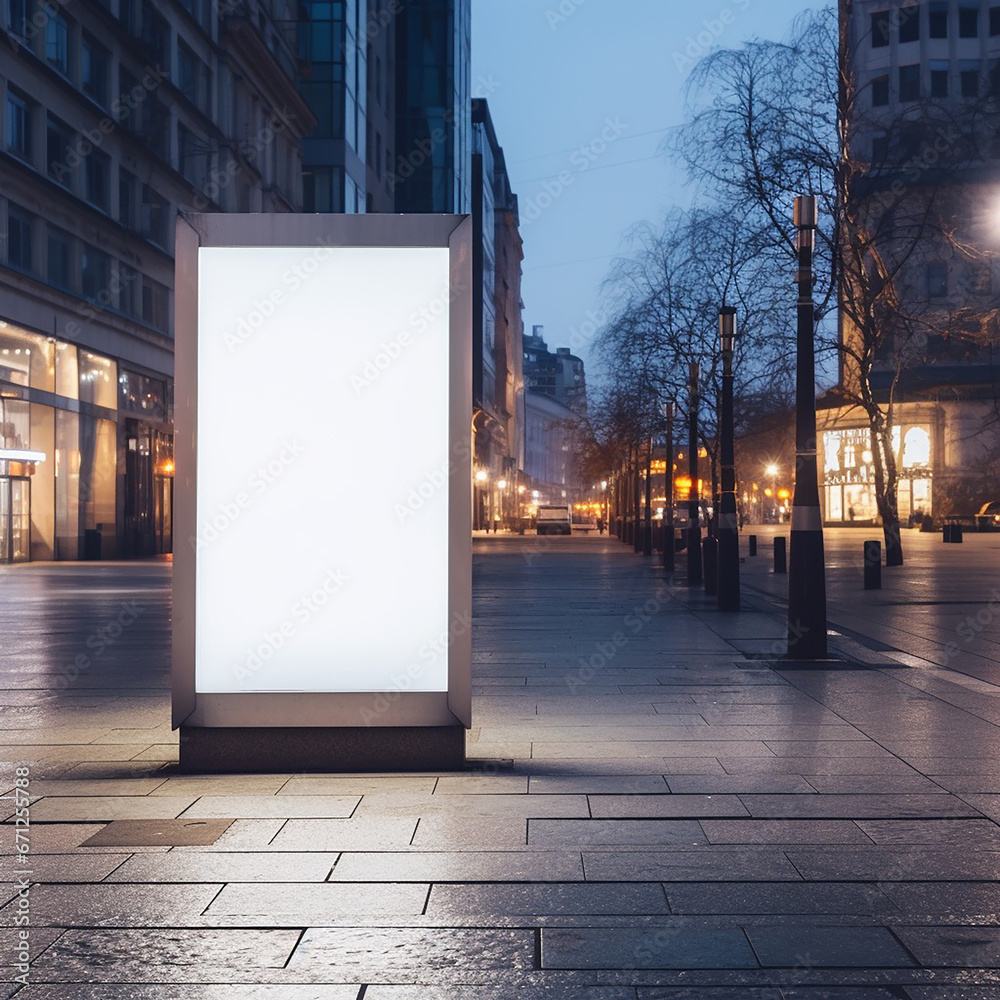 Blank Street Ad Sign Amid Sidewalk, Snapshot Aesthetic, Light White and Dark Brown Tones Blank Street Ad Sign Amid Sidewalk, Snapshot Aesthetic, Light White and Dark Brown Tones