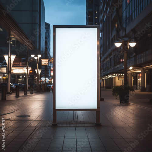 Blank Street Ad Sign Amid Sidewalk, Snapshot Aesthetic, Light White and Dark Brown Tones