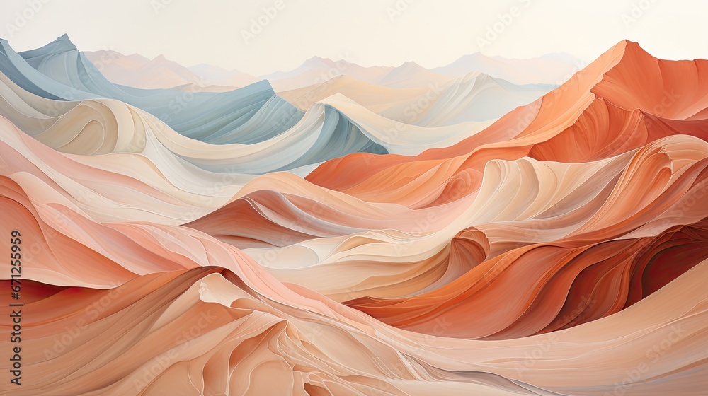 Obraz premium a painting of a mountain range that looks like it could be painted in different shades of pink, blue, orange, and white. generative ai