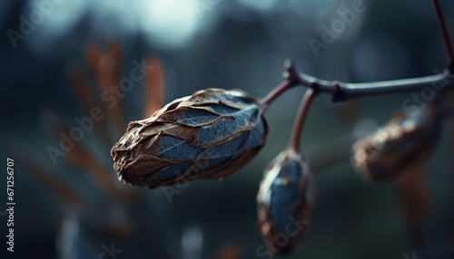 Autumn leaf on twig, selective focus, nature organic growth generated by AI