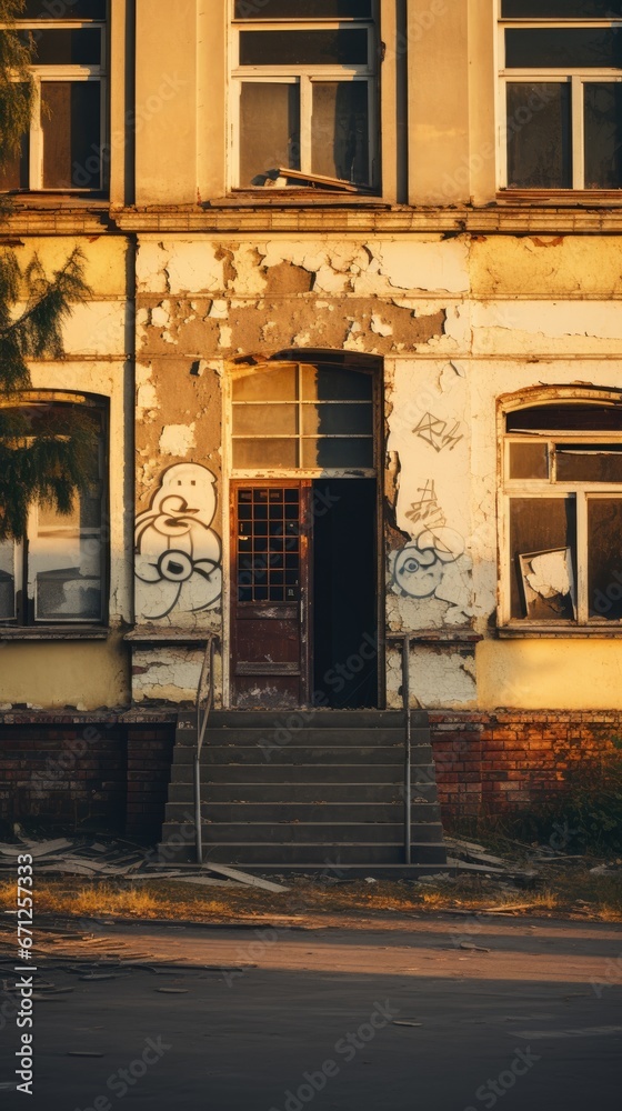Detailed shot of a decaying facade and corroded Detailed shot of a decaying facade and corroded
