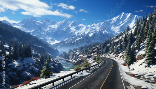 Snow capped mountains showcase the beauty of nature winter landscape generated by AI © djvstock