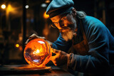 A master glassblower skillfully shapes molten glass into a stunning piece of art, demonstrating the beauty of glass craftsmanship. Glassblowing and artistry. Generative Ai.