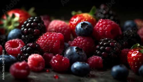 Juicy berry bowl blueberries, raspberries, strawberries, blackberries healthy refreshment abundance generated by AI