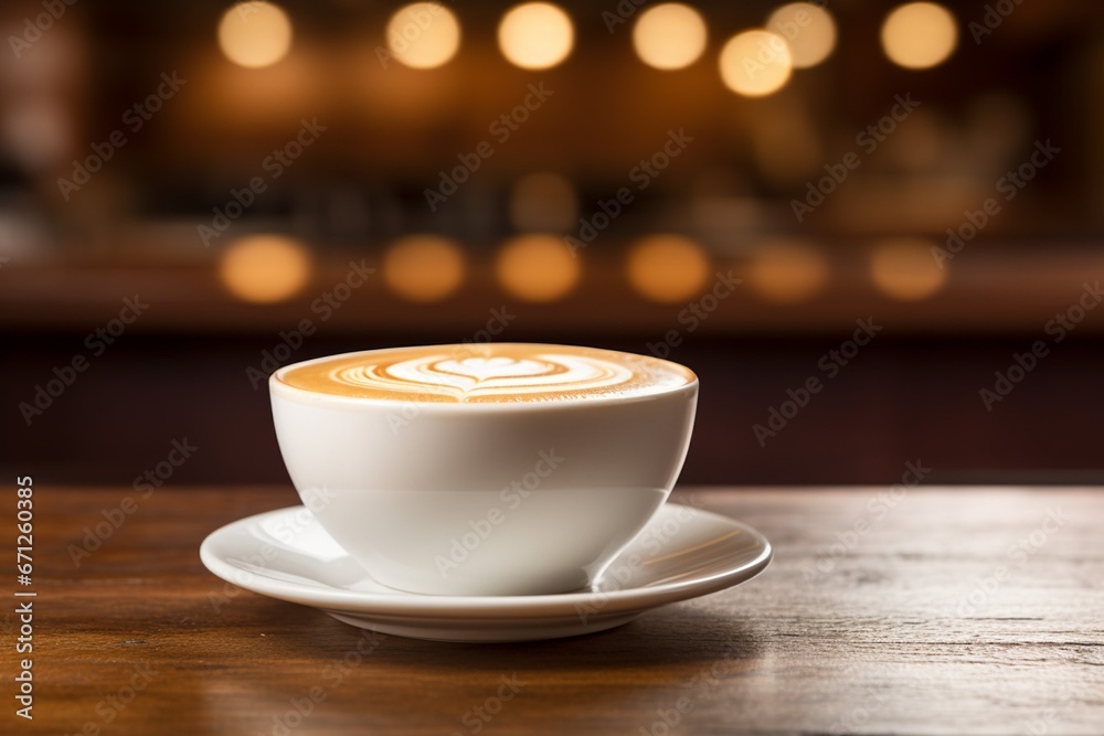 Ethereal Light and Soft Focus: Coffee Latte on Wooden Table Ethereal Light and Soft Focus: Coffee Latte on Wooden Table