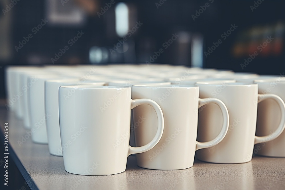 Symmetry in White Mugs: High Detail Kitchen Still Life with Contrasting Elements Symmetry in White Mugs: High Detail Kitchen Still Life with Contrasting Elements