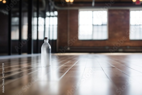 Stunning Image of Water Bottle on Hard Cypress Floor in the Style of Industrial Chic photo