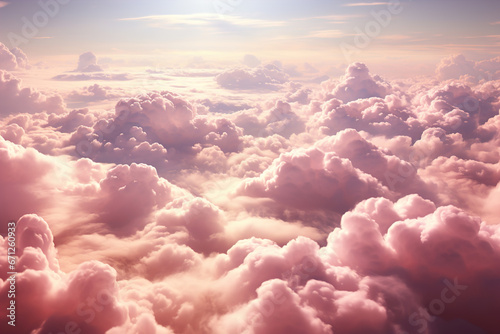 The sun is shining above pink clouds in the sky. photo