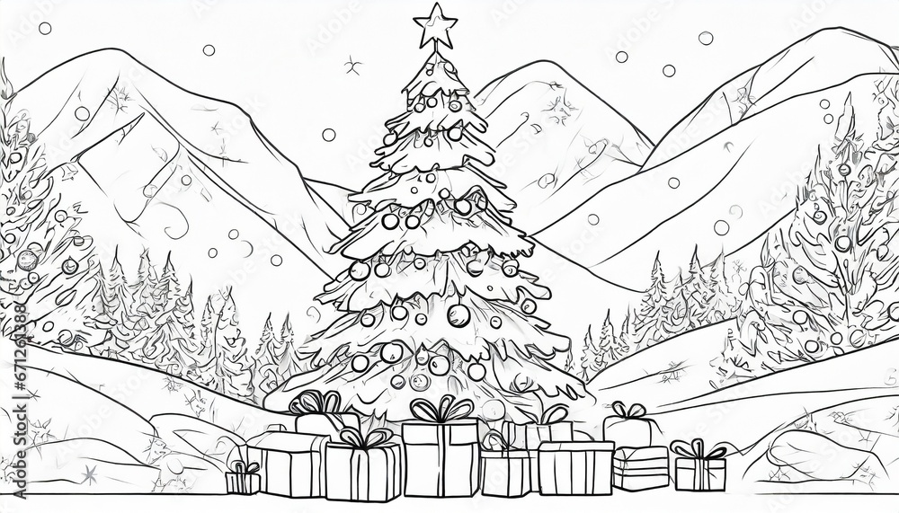 Sketch of christmas tree in the snow Sketch of christmas tree in the snow