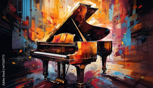 an abstract image of a grand piano that is colorful and bright Generative AI