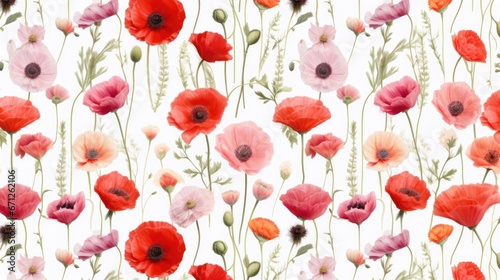 wild flower seamless pattern summer meadow flowers on white background poppy flowers 