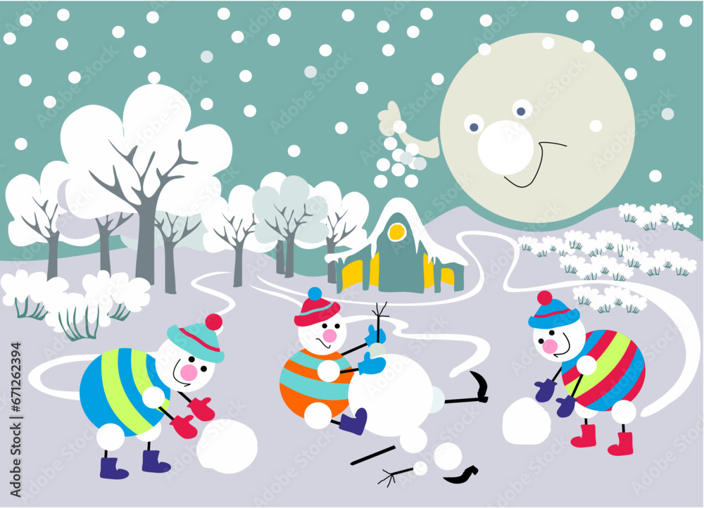 Fototapeta premium new year card with snowmens