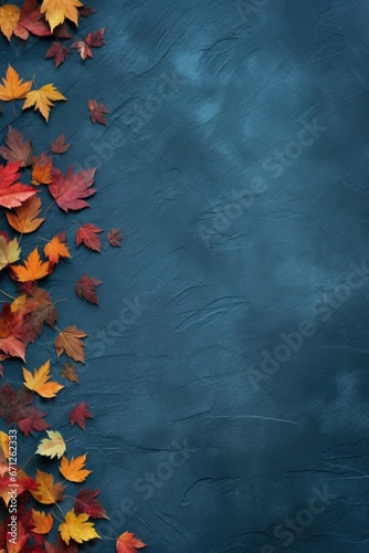 A blue background featuring vibrant autumn leaves. Perfect for adding a touch of nature to any design.