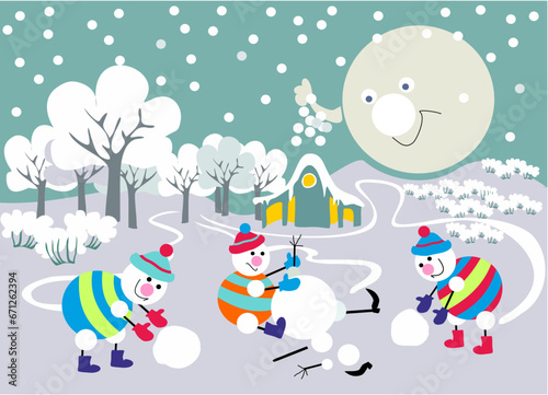 new year card with snowmens