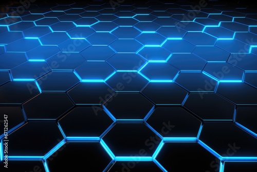 A visually appealing blue hexagon pattern on a sleek black background. Perfect for modern designs and geometric themes