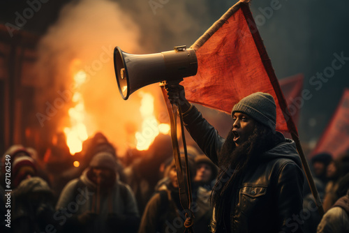 A person with a megaphone advocating for the rights of marginalized communities. Concept of social justice activism. Generative Ai. photo