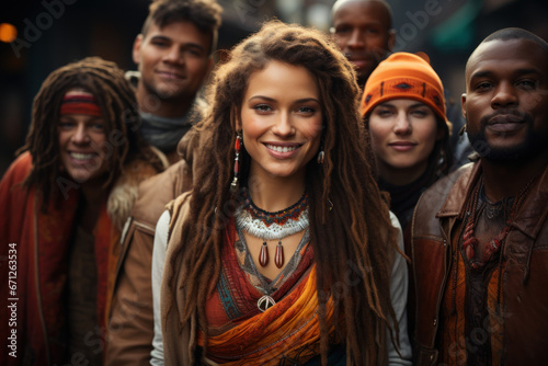 A photo of a diverse group of people from various backgrounds coming together for a cultural festival, highlighting the importance of multiculturalism and global unity. Generative Ai.