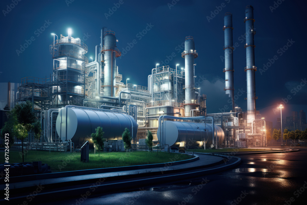A bio-refinery plant using advanced technology to convert green waste into renewable energy, supporting clean energy goals. Generative Ai. A bio-refinery plant using advanced technology to convert green waste into renewable energy, supporting clean energy goals. Generative Ai.