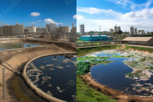 The transformation of sewage sludge into biogas at a wastewater treatment bio-refinery, reinforcing wastewater management efforts. Generative Ai.
